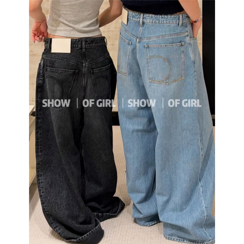 Show of Girl 26A Top-Notch Pants! Custom-Dyed Washed Denim Wide-Leg Pants with Pocket Embroidery and Straight-Leg Design Show of Girl 26A Top-Notch Pants! Custom-Dyed Washed Denim Wide-Leg Pants with Pocket Embroidery and Straight-Leg Design