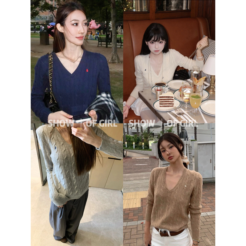 A Must-Have for Show of Girl's Wardrobe! Versatile Embroidered Cable-Knit V-Neck Sweater, Perfect as an Inner Layer or Pullover A Must-Have for Show of Girl's Wardrobe! Versatile Embroidered Cable-Knit V-Neck Sweater, Perfect as an Inner Layer or Pullover