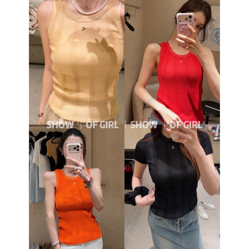 Show of Girl 26m Long-Termism! Beach Series Four-Color Custom-Dyed Ribbed Knit Short-Sleeve/Top