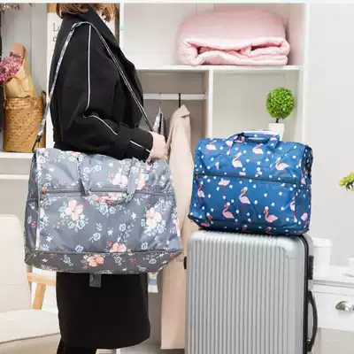 Korean version of foldable travel bag travel bag can be inserted into the trolley box waterproof storage bag large-capacity clothing storage bag