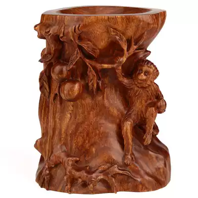 Mahogany Carving Craft Gift decoration Chinese pen holder ornaments Rosewood solid wood zodiac monkey brush pen holder creative