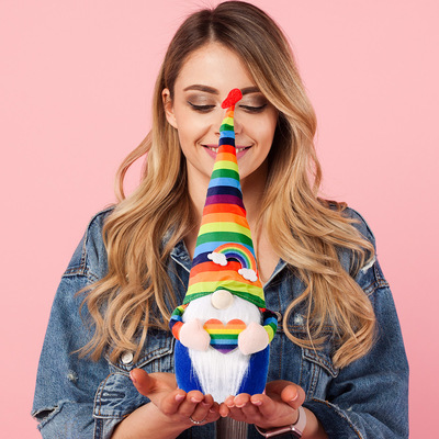 Christmas Decorations Rainbow Cap Paparazzi Desktop Shop Window Swing without face Standing Pose Rainbow Doll Gift Gnome