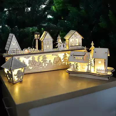 Nordic ins wooden Christmas house decoration Christmas wooden house Christmas Tree Holiday decoration pendant