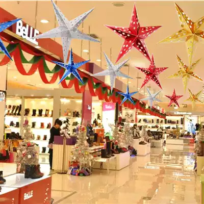Bei Cai three-dimensional five-pointed star Christmas star pendant scene decoration Suspended ceiling decoration Wedding background Shopping mall decoration