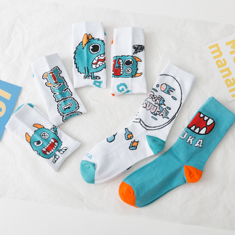 Socks men's ins tide socks women funny little monster personality stockings Korean version of street hip-hop sports socks spring and summer