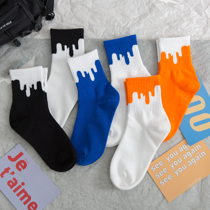 Socks male short tub in tide female cotton piece flows black and white socks autumn and winter couple Korean Out socks