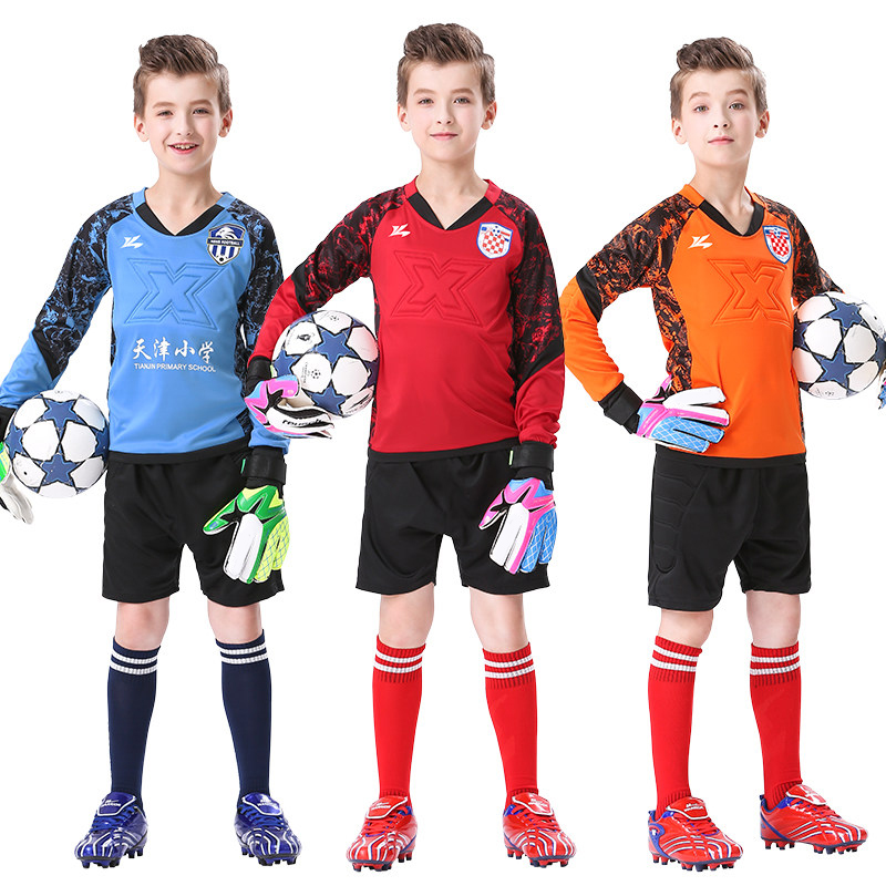 Bộ quần áo thủ môn bóng đá trẻ em, áo sơ mi trường tiểu học chuyên nghiệp, tùy chỉnh đầy đủ bộ quần áo thủ môn chống va chạm, áo bé trai - Bóng đá