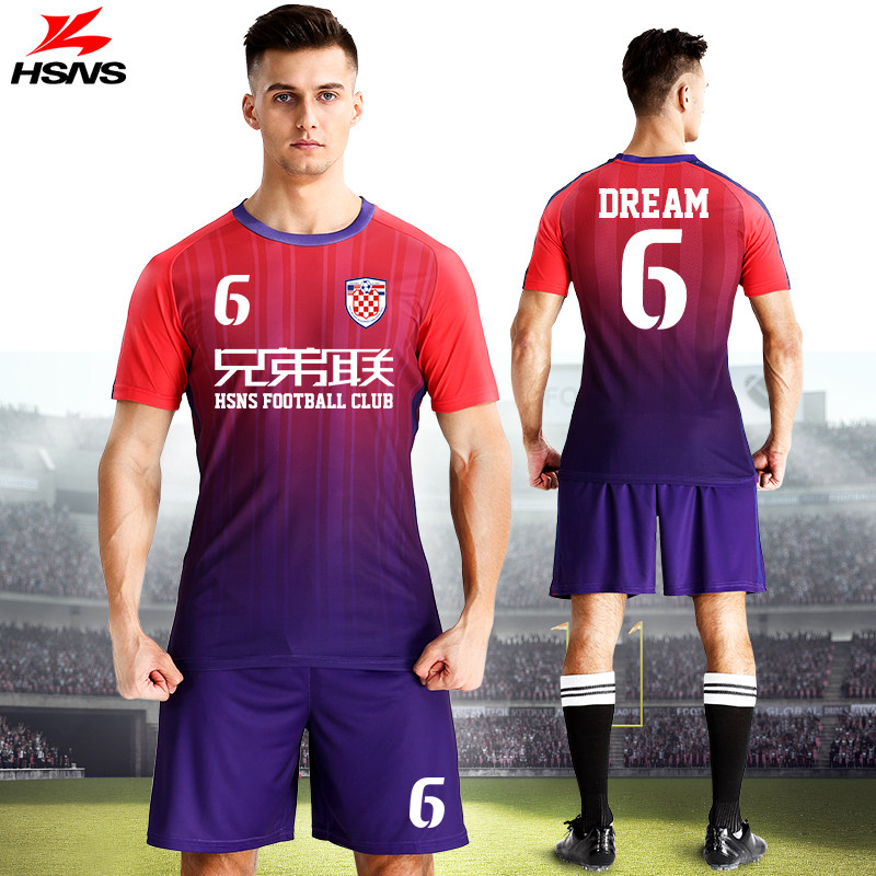 Football suit suit men adult custom printing number black team uniform team red short sleeve tight casual jersey