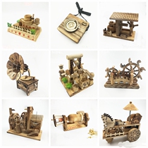 Antique nostalgic wooden crafts model ornaments creative home decorations phonograph water wheel decoration boat model