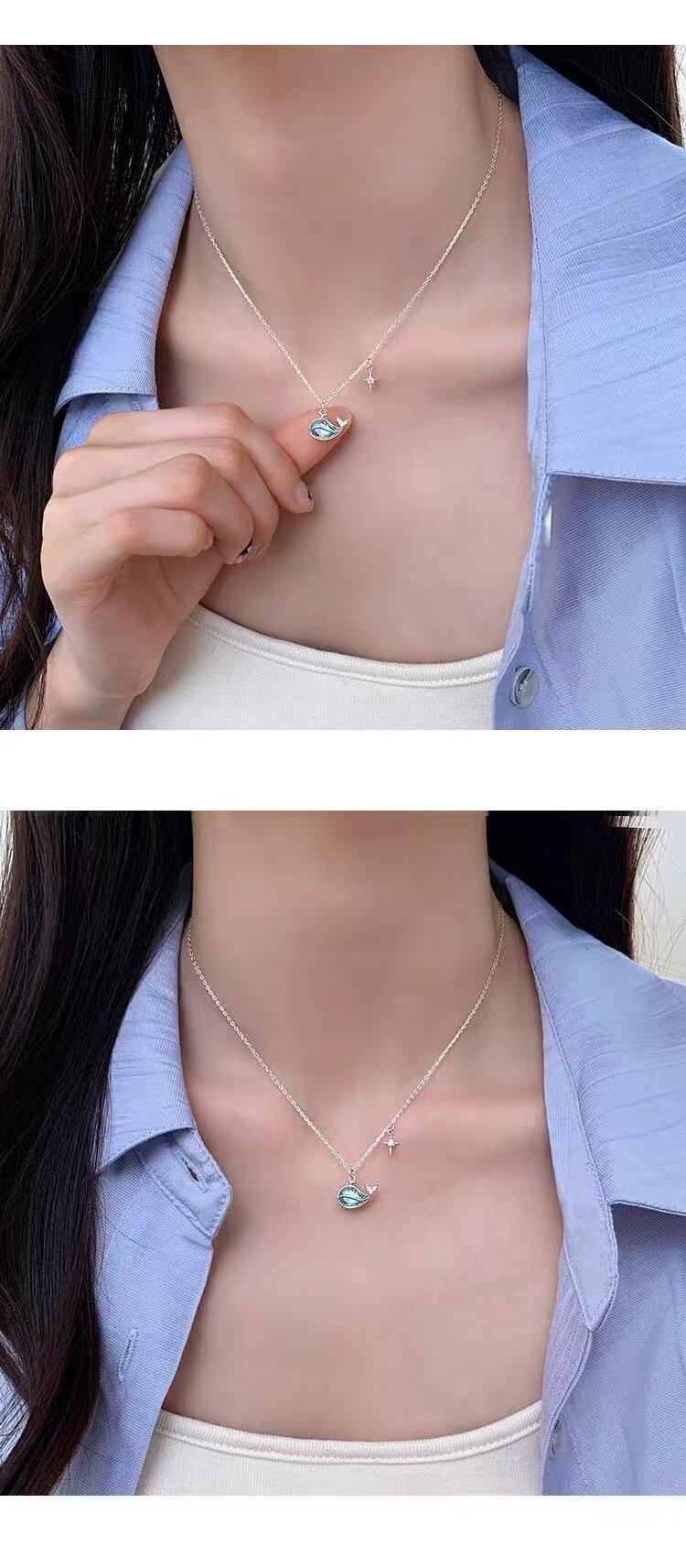 Серебряное ожерелье 925镀银鲸鱼项链小众女锁骨链2025新爆款高级感轻奢颈链