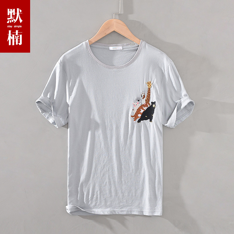 Mùa hè thường mỏng tròn đường viền cổ áo T-shirt nam mất niềm vui thú thêu gai áo khoác trẻ triều tươi