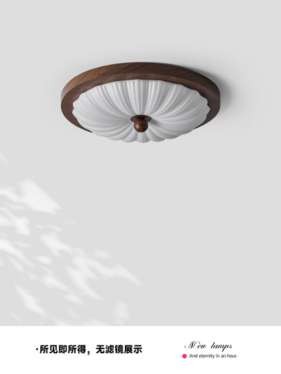 French-Style Medieval Bedroom Lamp with Full Spectrum Walnut Wood, Vintage Song Dynasty Aesthetic Study Room Ceiling Lamp