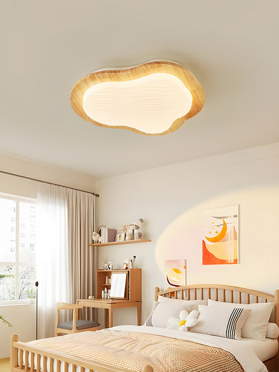 Full-Spectrum Cream Wood-Style Room Lamp Bedroom Lamp 2026 New Eye-Protection Ceiling Lamp Japanese-Style Living Room Main Light