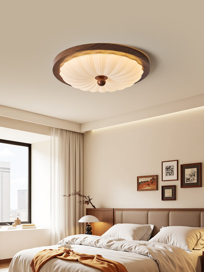 French-Style Medieval Bedroom Lamp with Full Spectrum Walnut Wood, Vintage Song Dynasty Aesthetic Study Room Ceiling Lamp