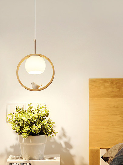 简约原木卧室床头灯吊灯北欧小鸟餐厅吊灯单头吊线灯吧台餐厅灯