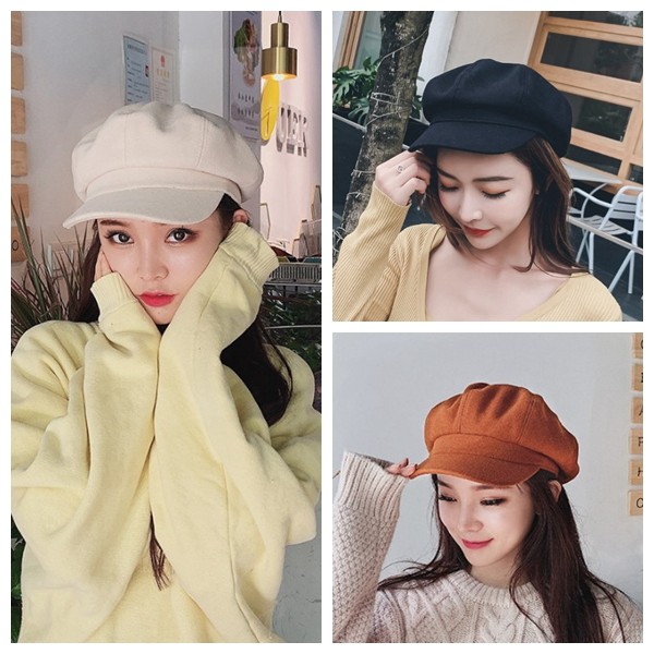 Japanese Hundred and British vintage devil cap in Han wool white beret painter hat woman autumn winter