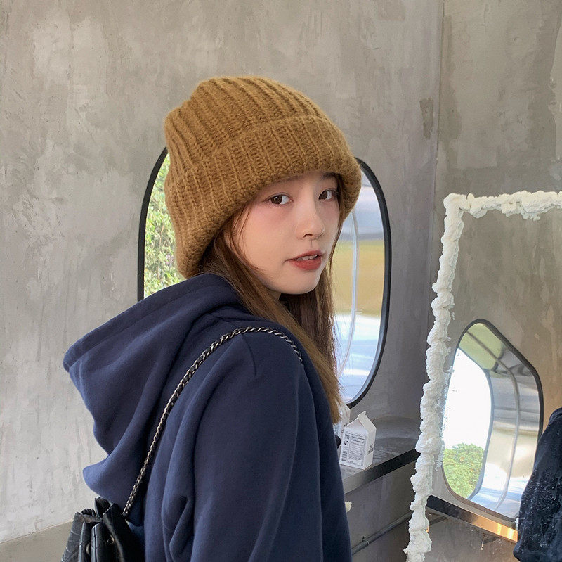 Japan coarse knit cap with small ins 100 lapped thickened warm hat children autumn winter head circumference wool line hat cold hat