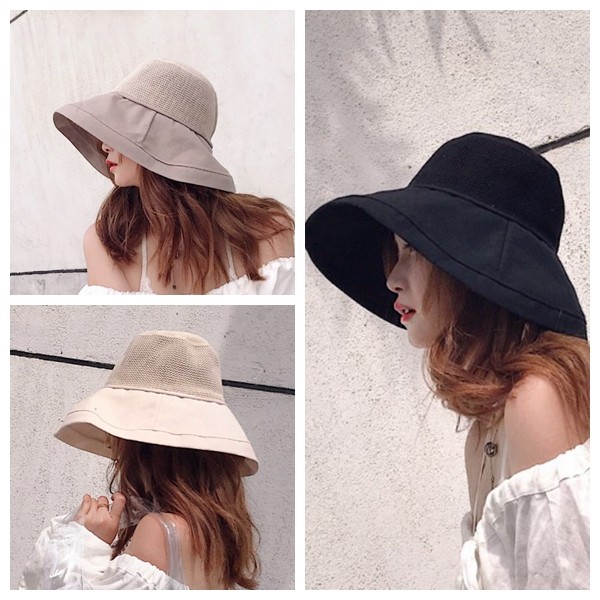 Korean version of DEVIL fisherman hat female Japanese wild casual basin hat beach mesh big brim sun hat sunscreen hat