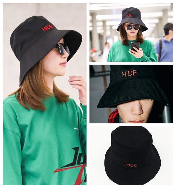 European and American Jiang Shuying Airport with the same fisherman hat female tide couple Japanese hat Korean embroidered letters HIDE basin hat