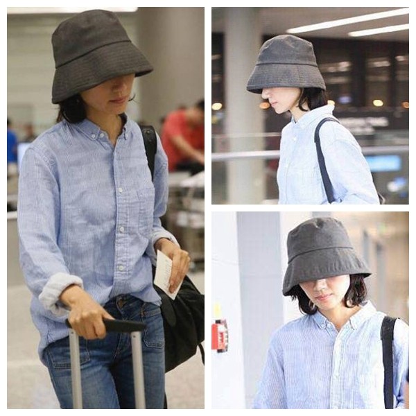Yuan Quan Lin Yun with the same basin hat solid color large brim foldable fisherman hat sunshade European and American beach hat women