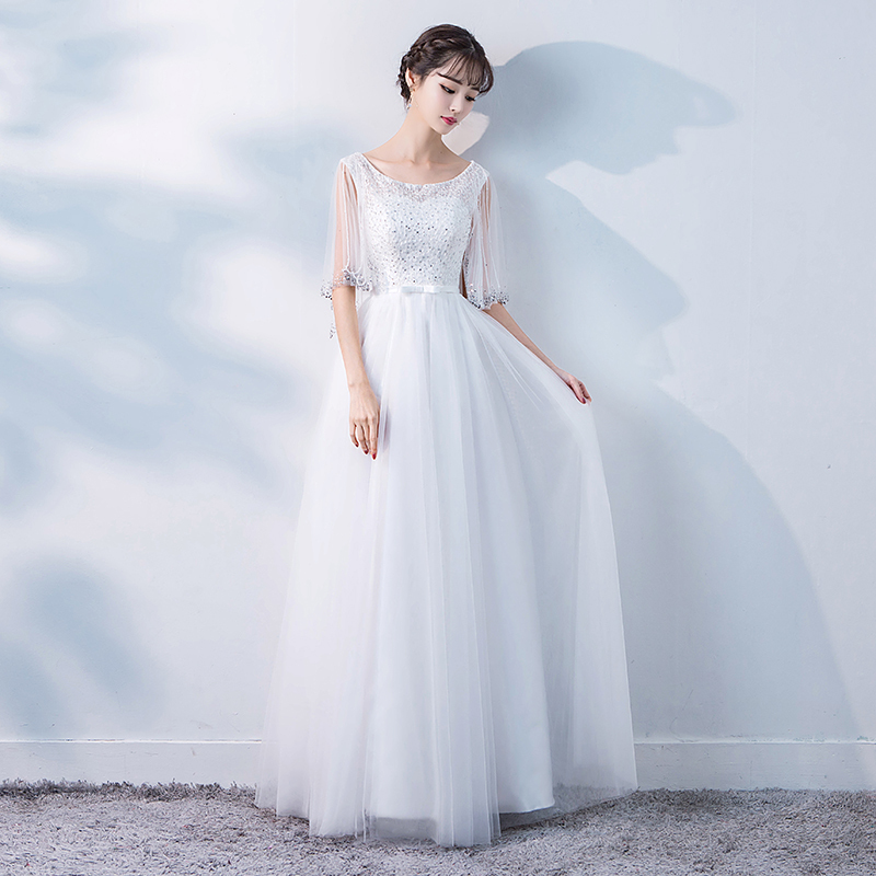 White Evening Dress, Elegant Long Style, 2024 New Model, Suitable for Annual Meetings, Student Graduations, and Performances, with a High-End Feel and Slimming Effect for Women