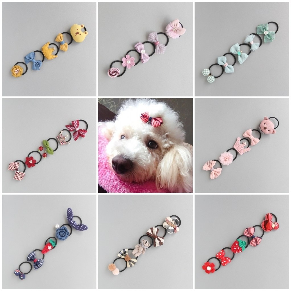 5 pieces of pet beauty without wounding dog leather band suit Teddy York hair circle cat jewelry hair hair blossom