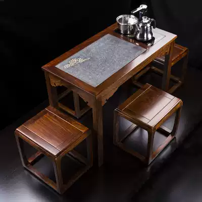 Rosewood small tea table solid wood tea tray tea table Tea Sea kung fu tea table black gold stone electromagnetic tea stove small