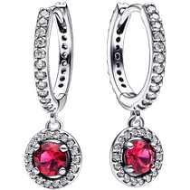 520 Gift] Pandora Pandora Sparkling Red Round Drop Earrings Round Inlaid Craftsmanship Advanced Simple