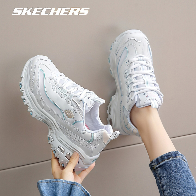 Skechers Official Genuine Women's White Sneakers 2026 Summer New Breathable Sports Shoes Thick-Soled Height-Increasing Dad Shoes