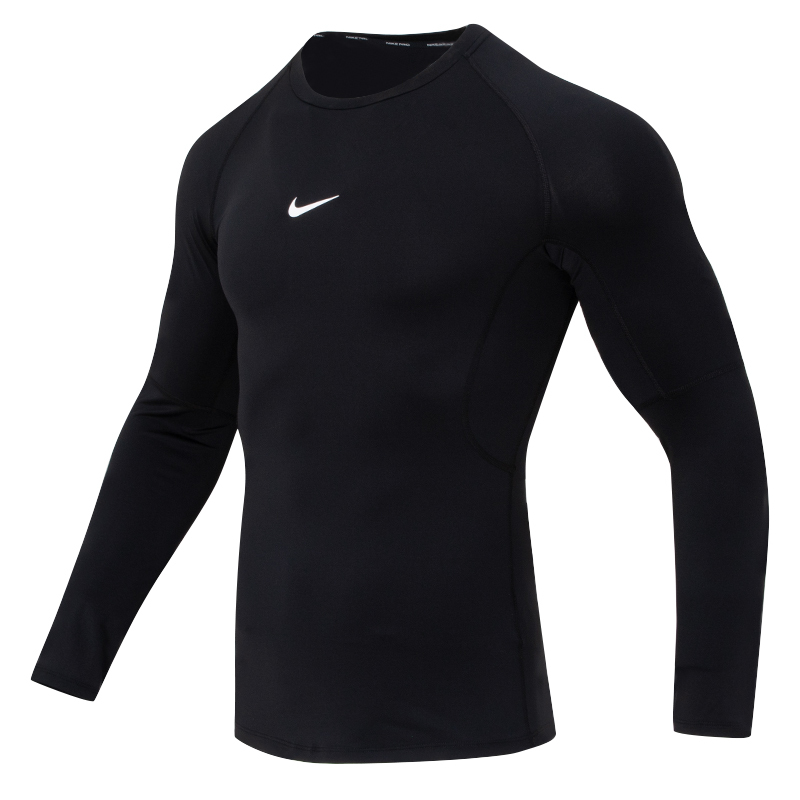 Nike Long-Sleeved T-Shirt for Men, New Black Running Training Sports Top, Tight-Fitting Fitness Clothing Fb7920