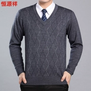 Mùa thu và mùa đông áo len cashmere nam cổ chữ V dày trung niên kinh doanh gà trái tim cổ áo len cha mặc áo len màu rắn V lỏng - Áo len Cashmere