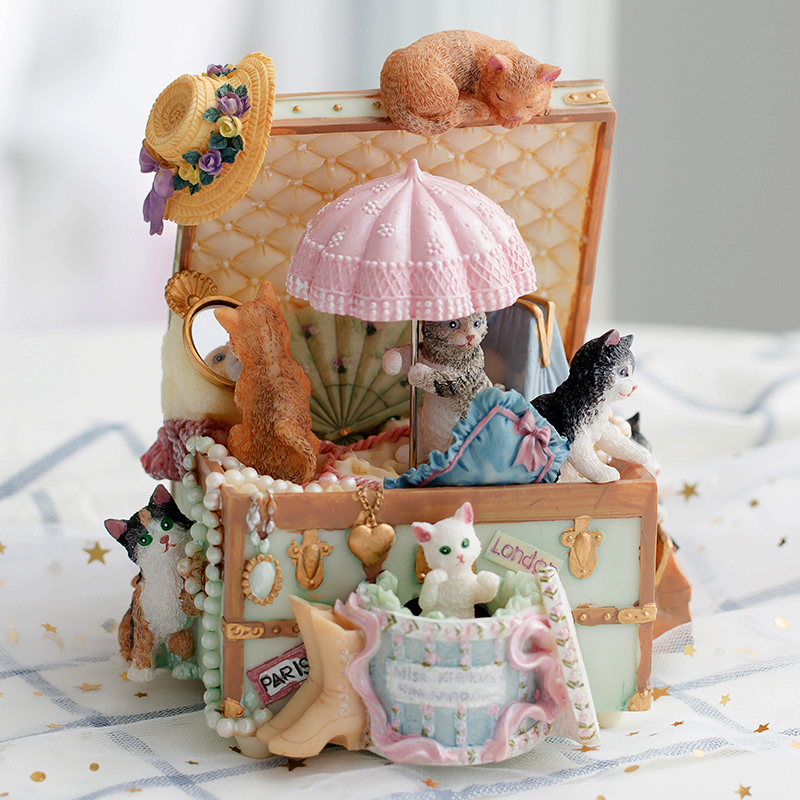 Cat Girl Heart Rotating Music Box Music Box Retro Creative Birthday Girlfriend Gift for Girls and Children