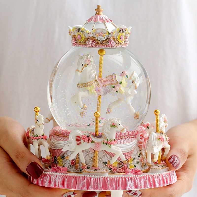 Snowflake Crystal Ball Carousel Music Box Music Box Girls Girlfriend Children Christmas Birthday Gift