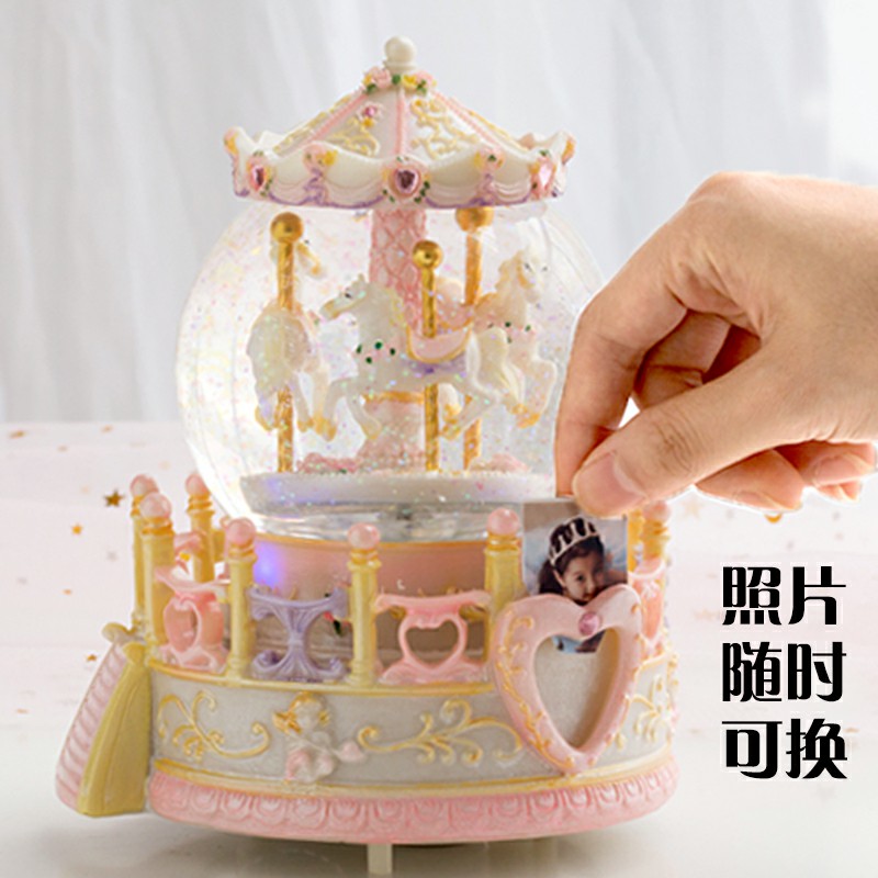 Carousel horse crystal ball music box music box for girls and children girls birthday gift custom photo DIY