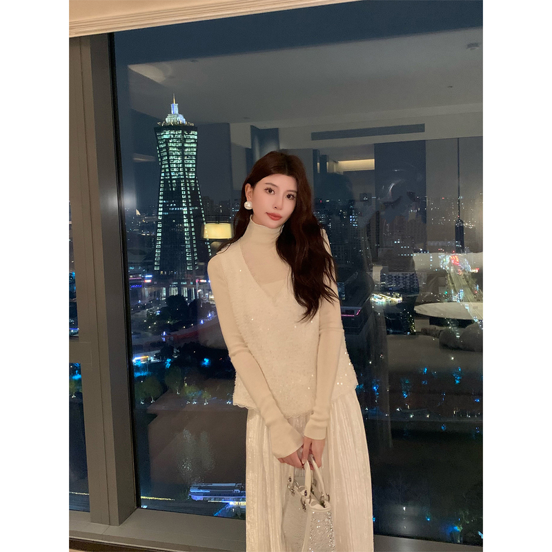 Kun【Luminous】Sequin Lace Layered Vest for Women, Autumn Sleeveless Design Vest Kun【Luminous】Sequin Lace Layered Vest for Women, Autumn Sleeveless Design Vest