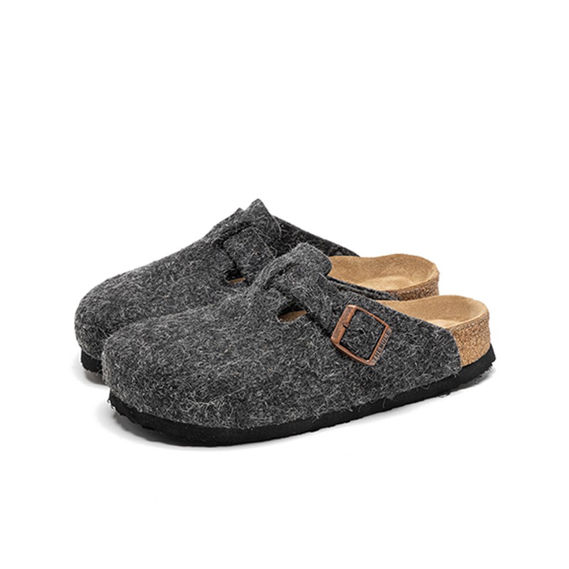 Birkenstock Shoes for Women, Wool Felt Half-Slipper Clogs, Cute and Quirky Bosron Cork Slippers, Thick-Soled Furry Shoes for Men