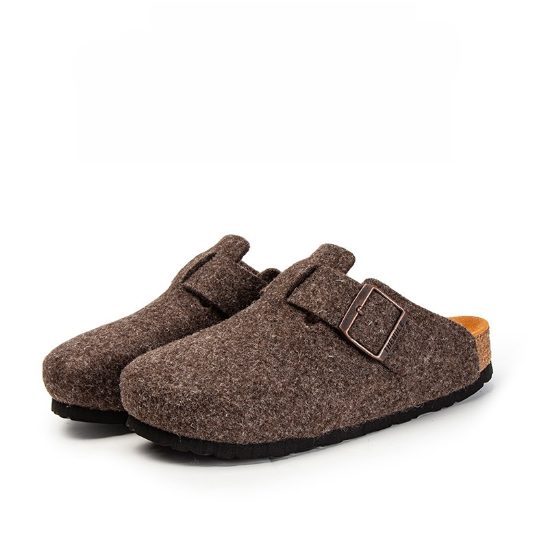 Birkenstock Shoes Women's Wool Felt Toe-Cap Slippers Half-Pack Arch Cork Sole Bosron Birkenstock Casual Thick-Soled Shoes Wide Version