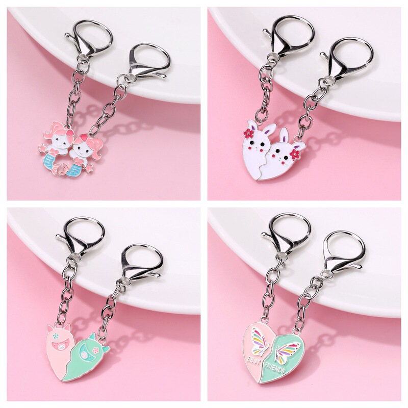 Cartoon Heart Magnetic Pendant Keychain Couple Student Gift for Best Friend Birthday Gift Backpack Decoration Pair