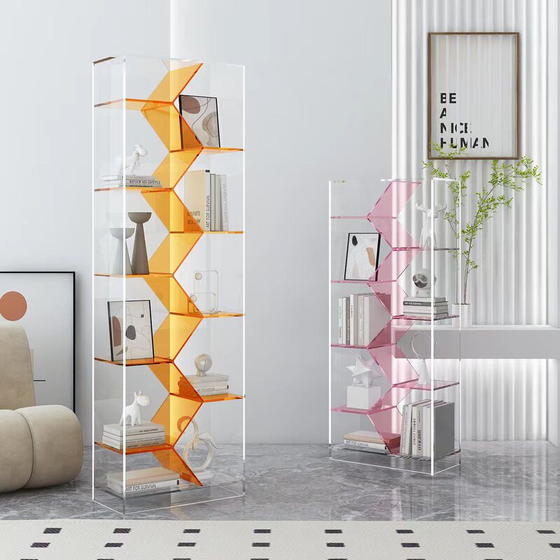 Light Luxury Acrylic Storage Rack, High-End Floor-Standing Bookshelf, Irregular Color-Blocking Storage Display Rack, Designer Style