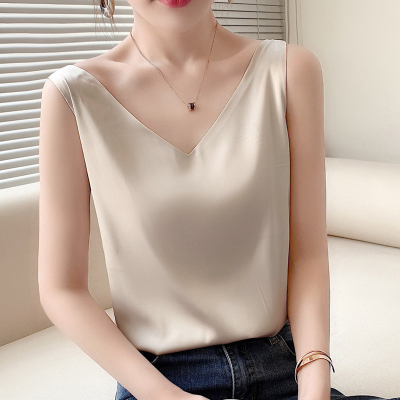 100%Mulberry silk camisole women's silk face wild inner tie base shirt 2020 new silk outer wear ins tide