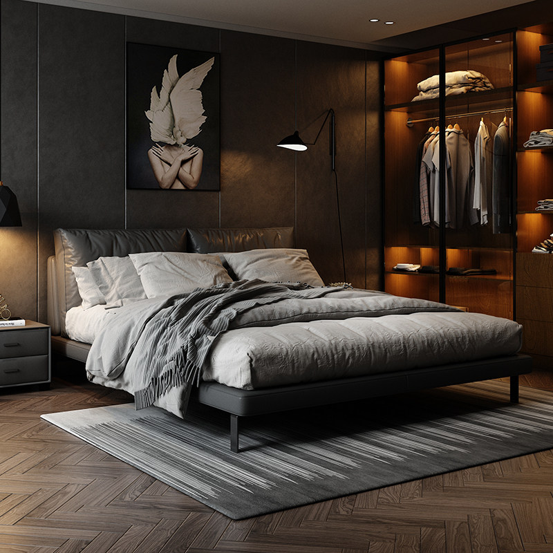 Italian modern simple leather bed master bedroom 18 m Nordic small family soft bag ins natural environmental protection double wedding bed