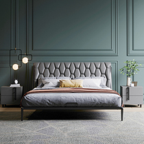 Italian minimalist leather bed modern minimalist master bedroom Nordic 1 8 meters solid wood double bed net red wedding bed economical