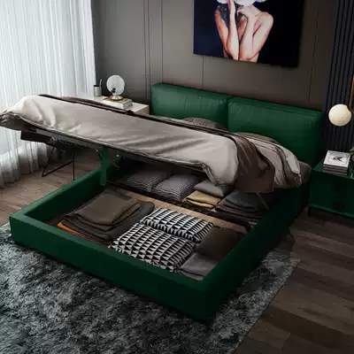 Nordic light luxury minimalist leather bed 1 8 meters double modern simple Italian mousse master bedroom high box storage bed