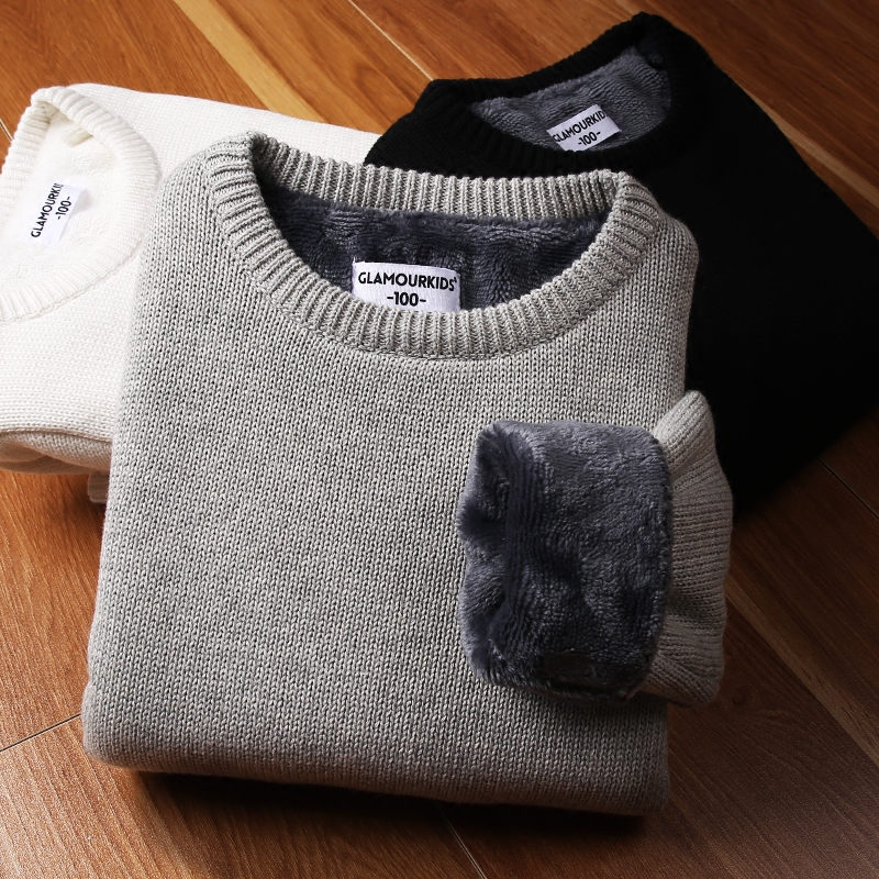 Children's sweater men's children's clothing pullover spring and autumn white black thin children's sweater plus velvet padded bottoming shirt