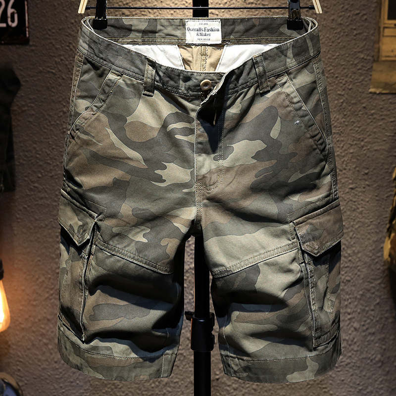Camouflage Cargo Shorts for Men, 2023 Summer, Loose Casual Trendy Brand, 5-Point Length, Multi-Pocket, Half-Length Shorts