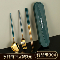 304 stainless steel chopsticks spoon set portable storage box students cute take-One person food tableware three sets