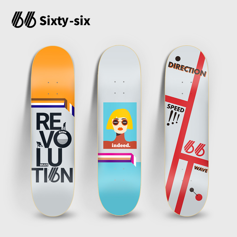 sixty-six66 skateboard board surface professional double-up veneer Adult teen beginner board surface plus maple