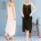 Linen cotton camisole dress for women summer loose large size white inner with black bottoming mid-length dress