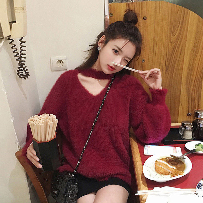 2021 New soft glutinous loose Lazy Breeze Blouse Sweater Woman Autumn winter outwear Fugu Japanese Cocoon Type headsets