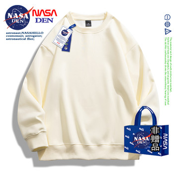 Nasa Co-Branded Solid Color Hoodless Fleece-Lined Thick Sweatshirt for Women, Autumn and Winter Oversize Jacket, Hong Kong Style Trendy Lazy Top